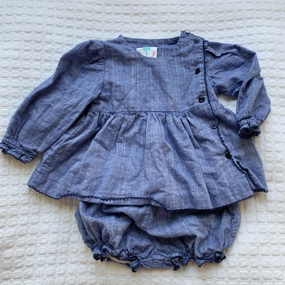 Shrimp and Grits Blue Ruffle Romper Set 18M